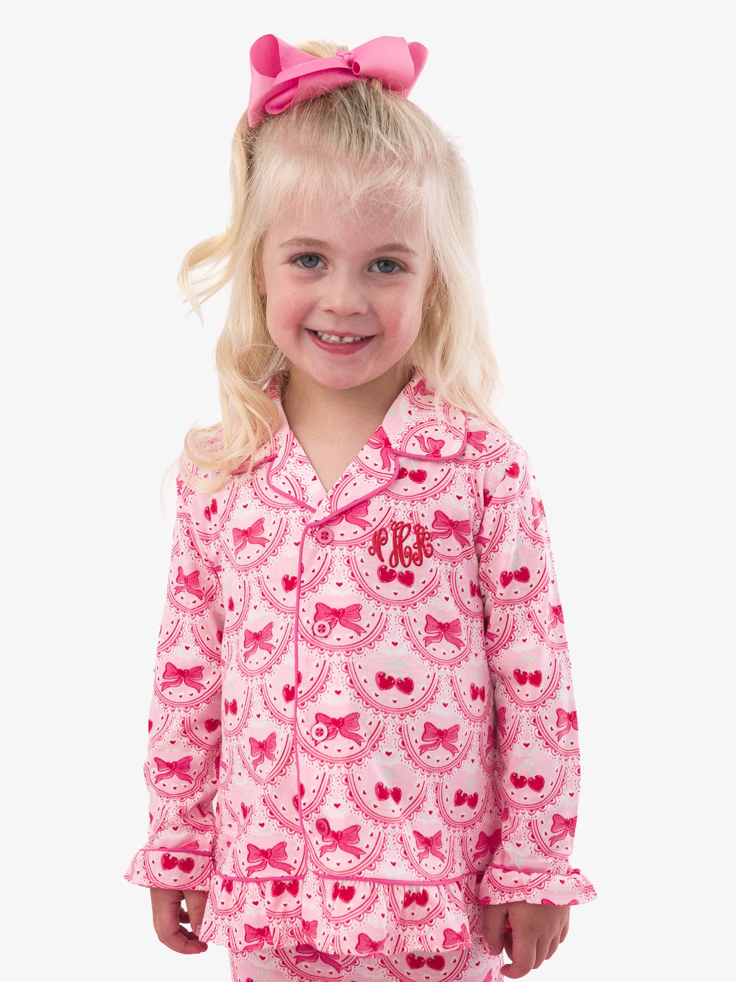 Softsnooze Girls Love You Cherry Much Long Sleeve Button Up Pajama Set