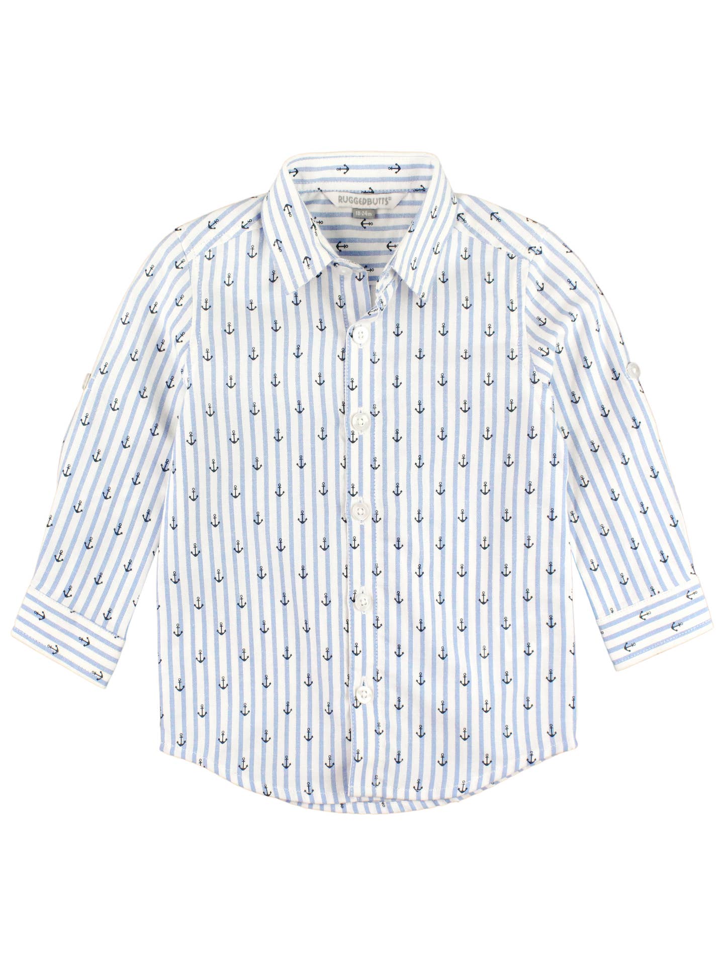 Boys Anchors Ahoy Stripe Long Sleeve Button Down Shirt