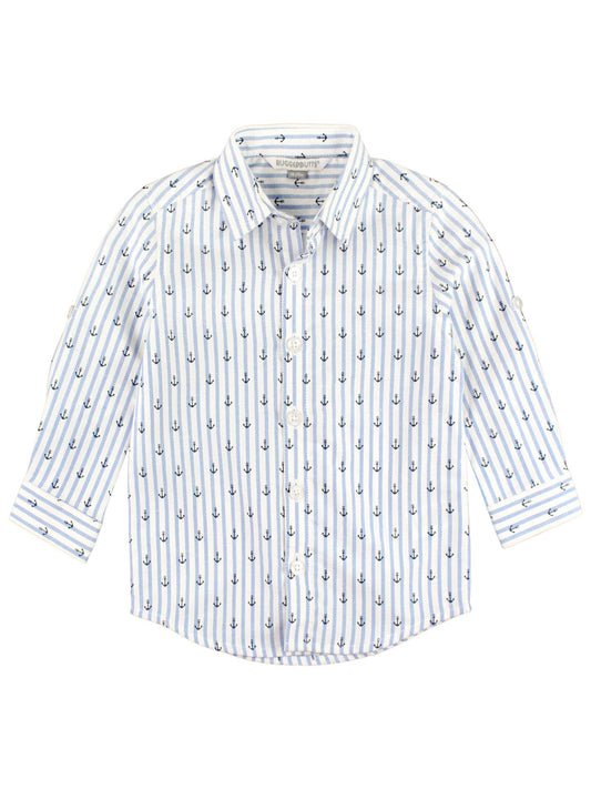Boys Anchors Ahoy Stripe Long Sleeve Button Down Shirt