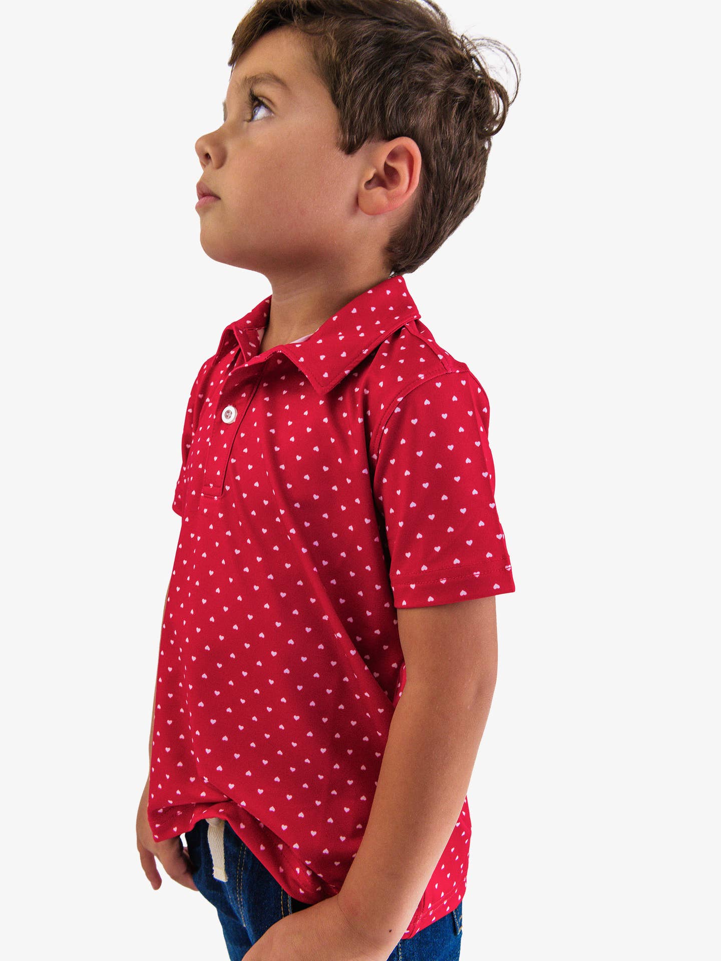 Boys Red Heart Polka Dot Knit Short Sleeve Performance Polo