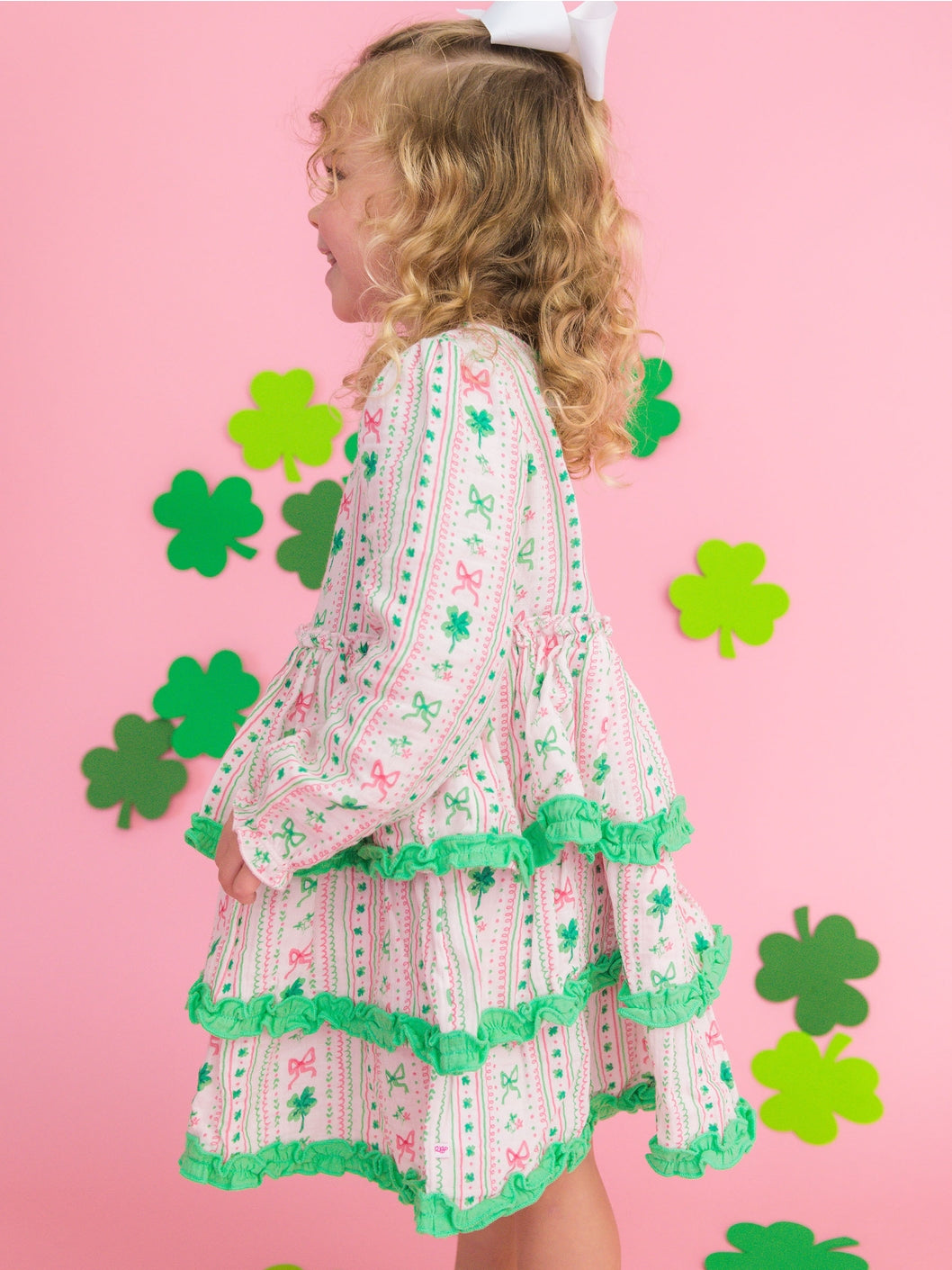 Girls Clover Bows & Wishes Cotton Gauze Tiered Ruffle Dress