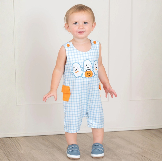 Plaid Embroidered Ghost Pals Gingham Romper