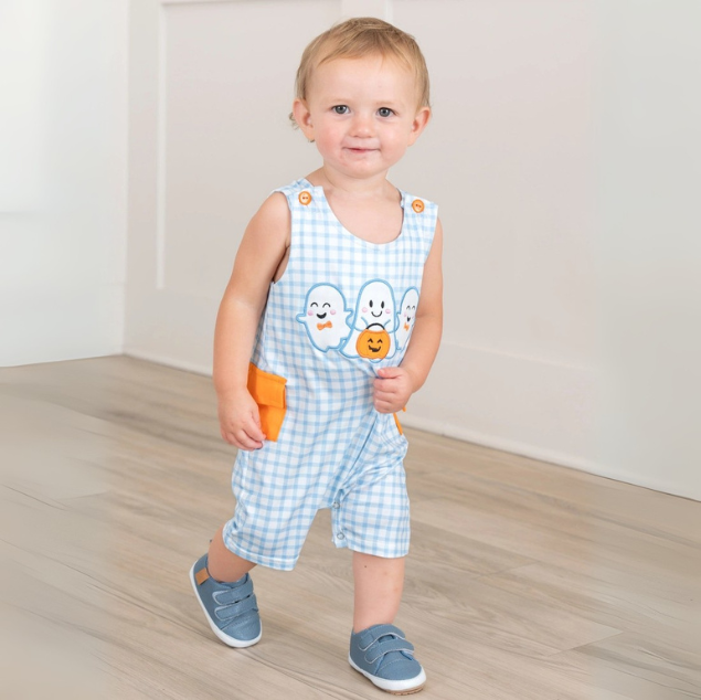 Plaid Embroidered Ghost Pals Gingham Romper