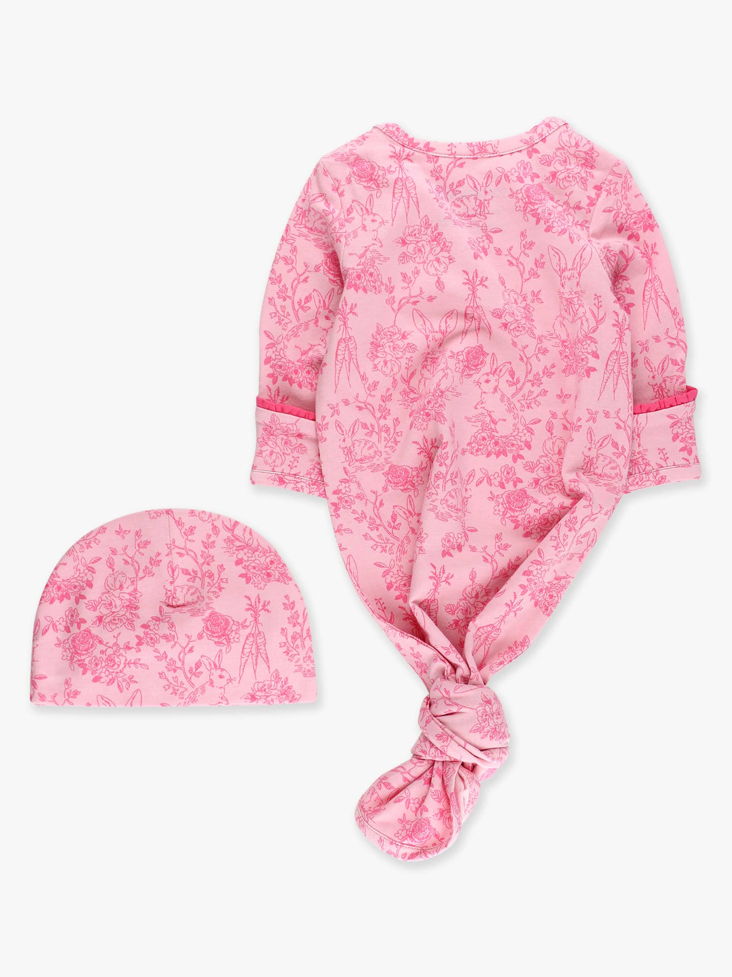 Cotton Modal Cottontail Toile Ruffle Knotted Sleep Gown & Bow Hat Set