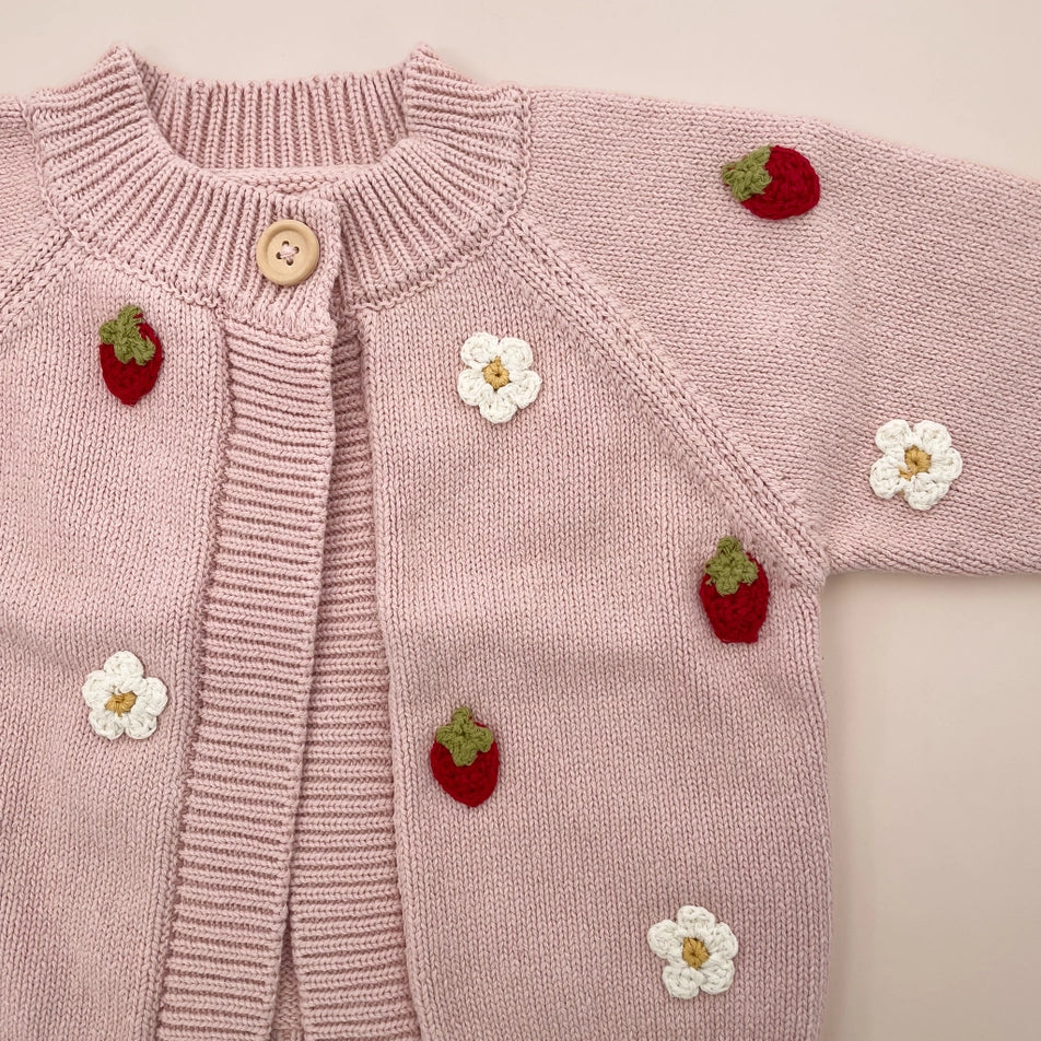 Cotton Strawberry Flower Baby Cardigan Sweater