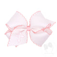 Load image into Gallery viewer, King White Grosgrain Hair Bow with Moonstitch Edge and Cross Embroidery on Tail
