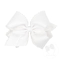 Load image into Gallery viewer, King White Grosgrain Hair Bow with Moonstitch Edge and Cross Embroidery on Tail
