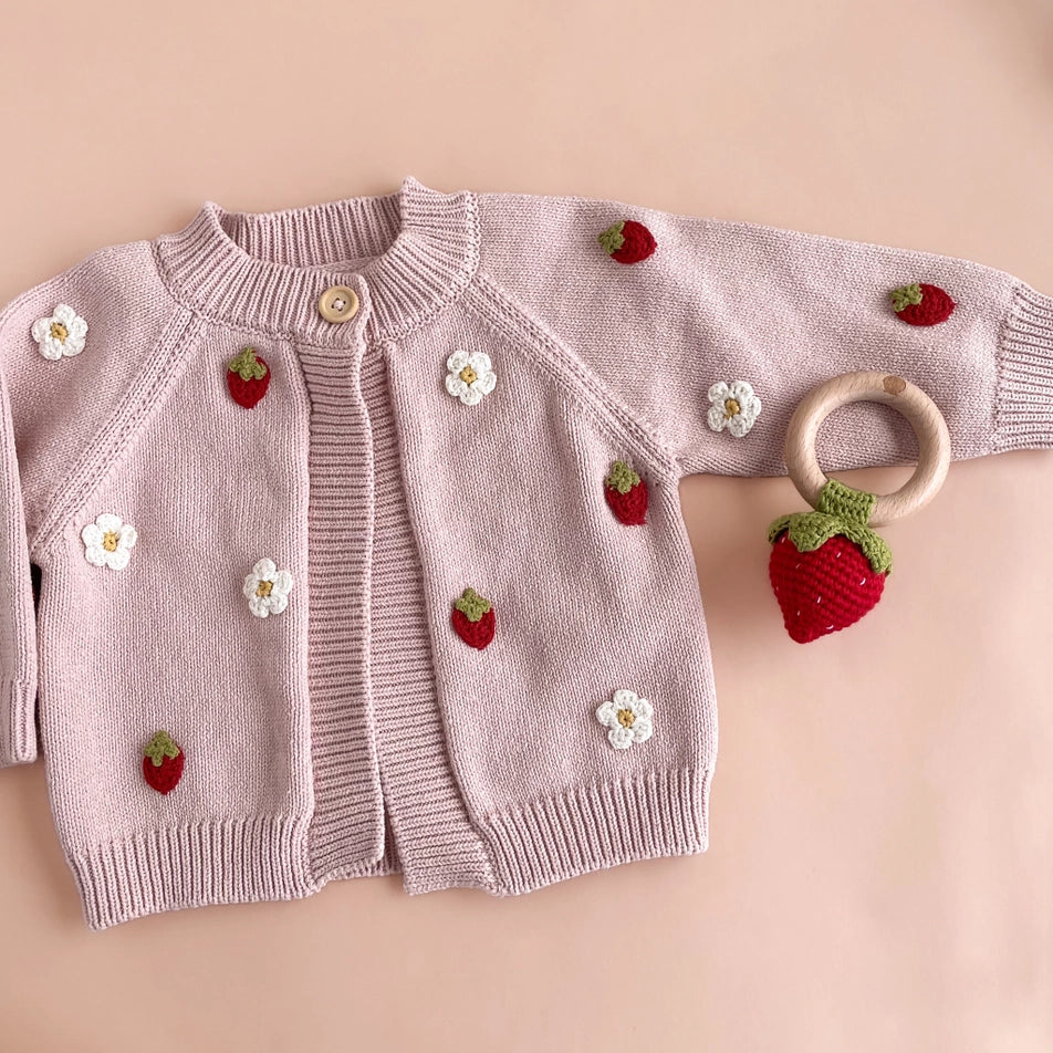 Cotton Strawberry Flower Baby Cardigan Sweater