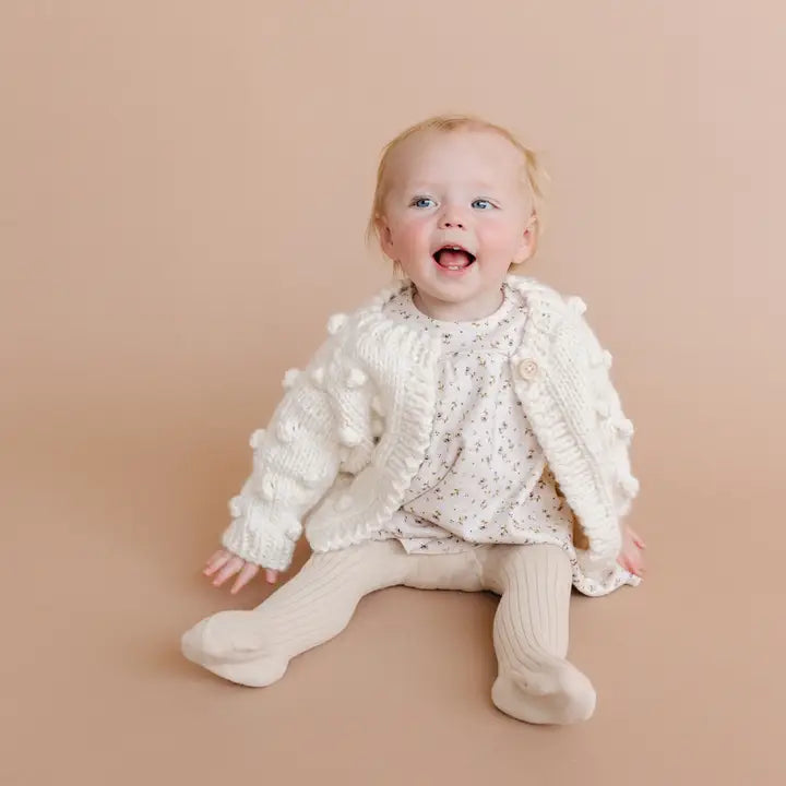 Cream Popcorn Knit Cardigan Baby Sweater