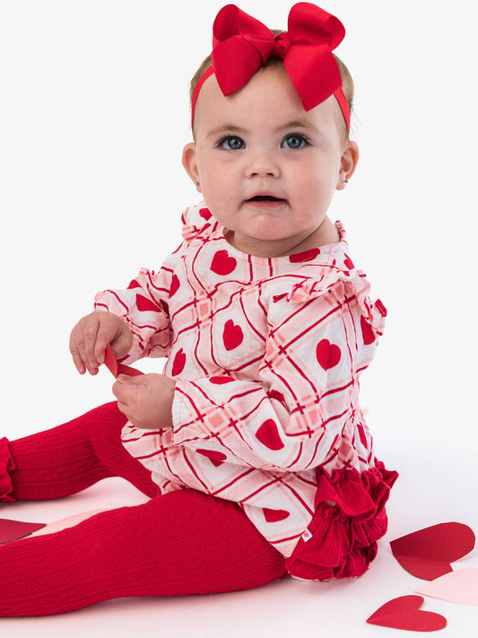 Baby Girls Pink Sweetheart Gauze Long Sleeve Flutter Bubble Romper