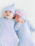 Load image into Gallery viewer, Softsnooze Baby Girls Stripe Ruffle Knotted Sleep Gown & Bow Hat Set
