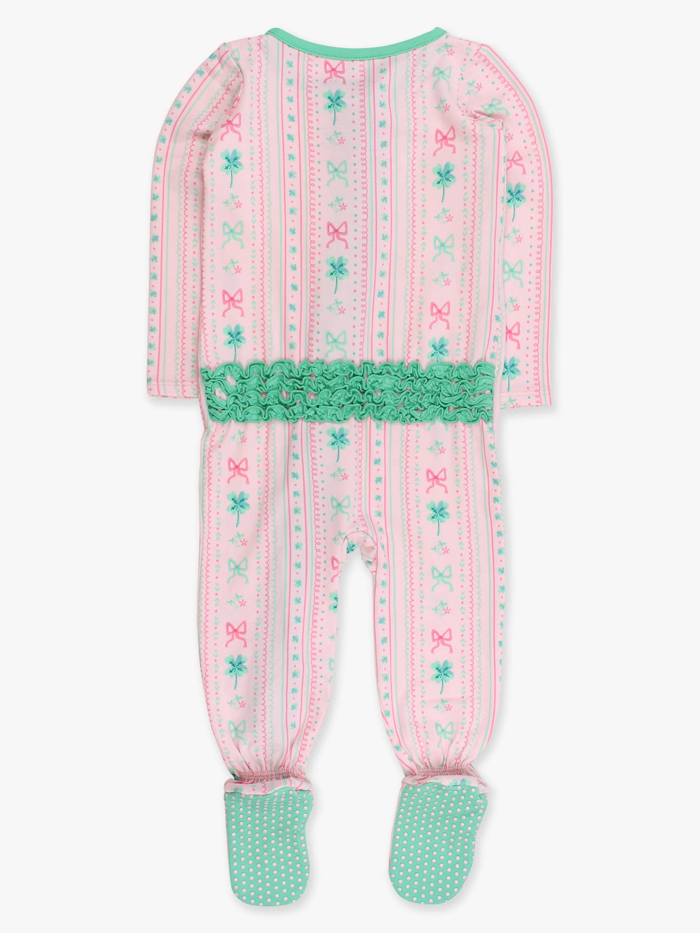Softsnooze Baby Girls Clover Bows & Wishes Footed Ruffle One-Piece Pajama
