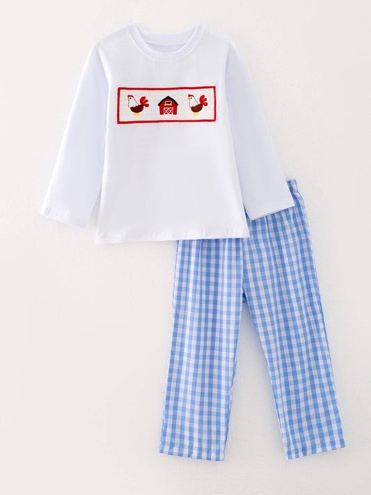Boys Chicken Farm Smocked Shirt & Pants Outfit
