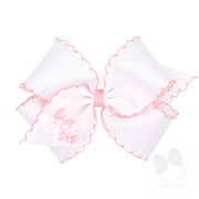 King "Big Sis" Embroidered Grosgrain Hair Bow with Moonstitch Edge