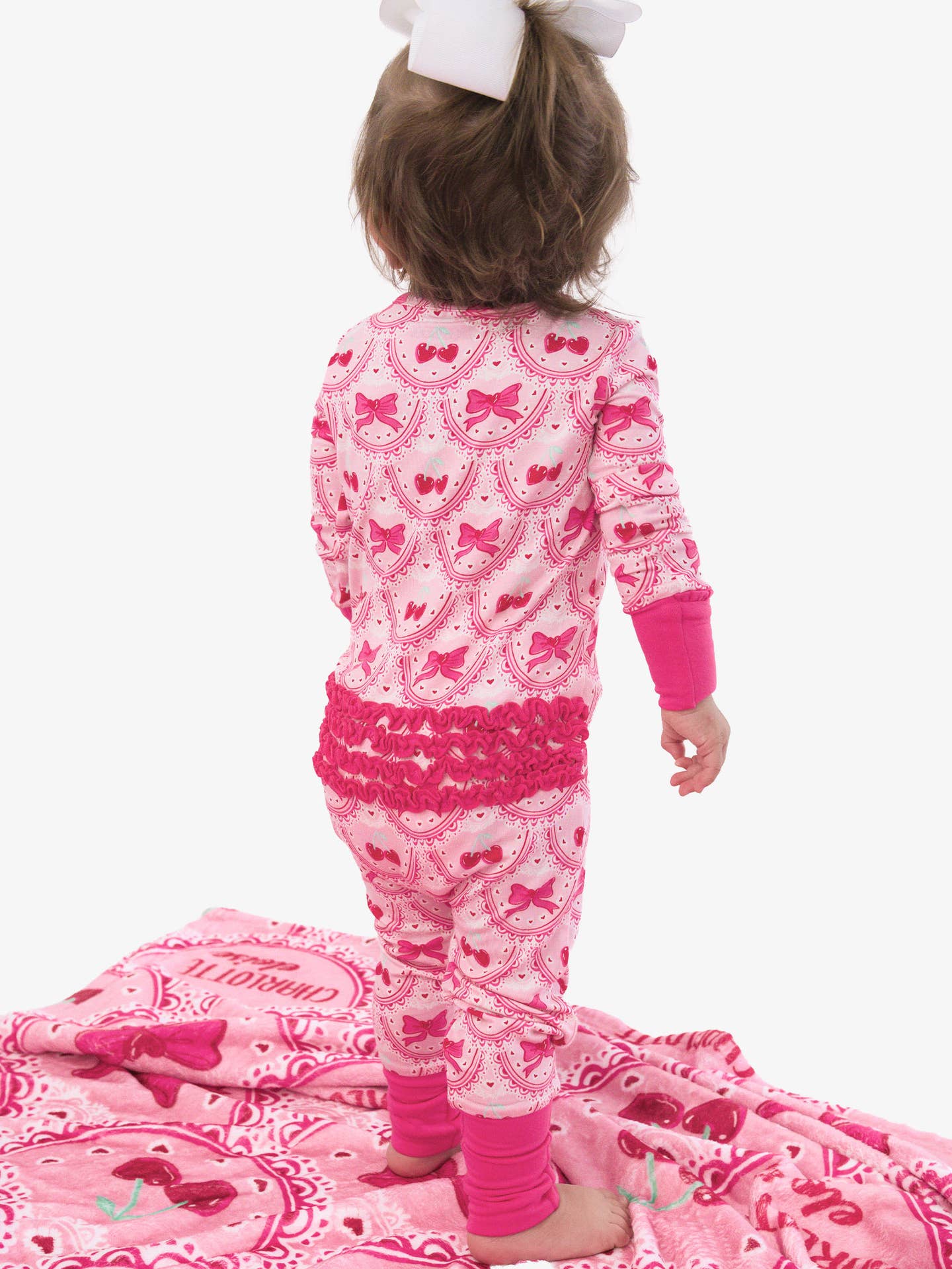 Bamboo Viscose Love You Cherry Much Convertible Ruffle One-Piece Footie Pajama