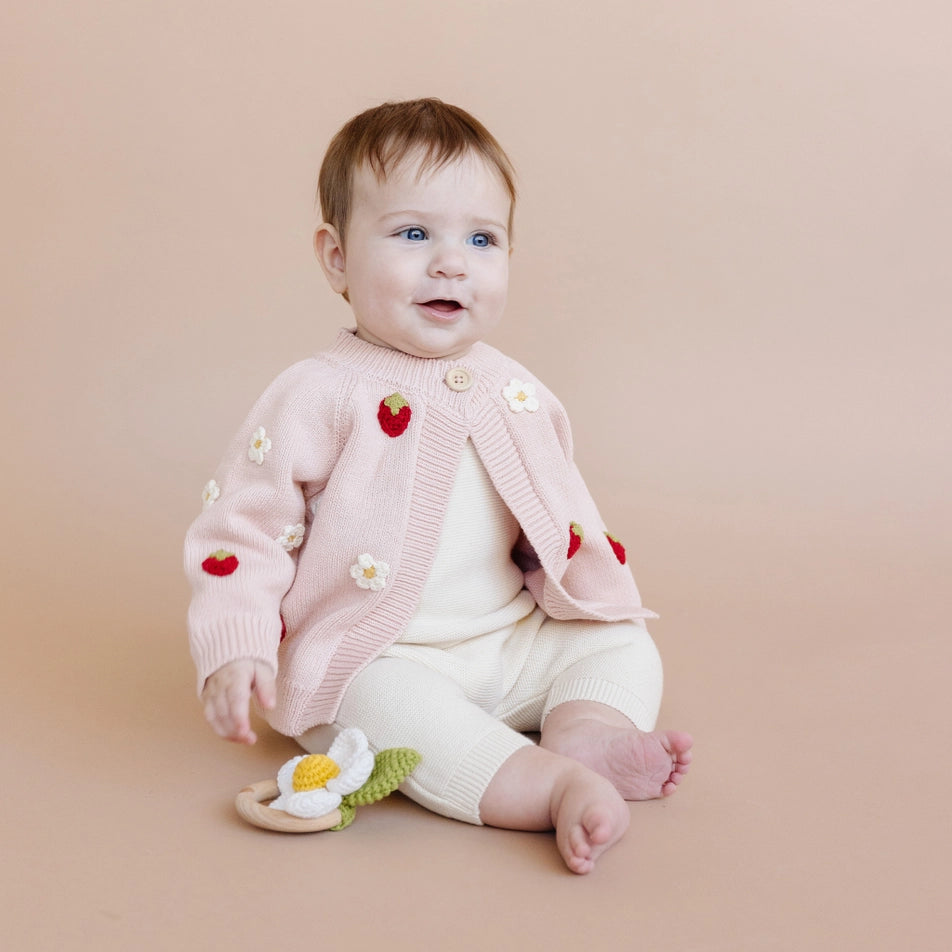 Cotton Strawberry Flower Baby Cardigan Sweater