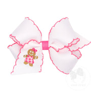 Medium Holiday Embroidery Hair Bow with Stitch Edge