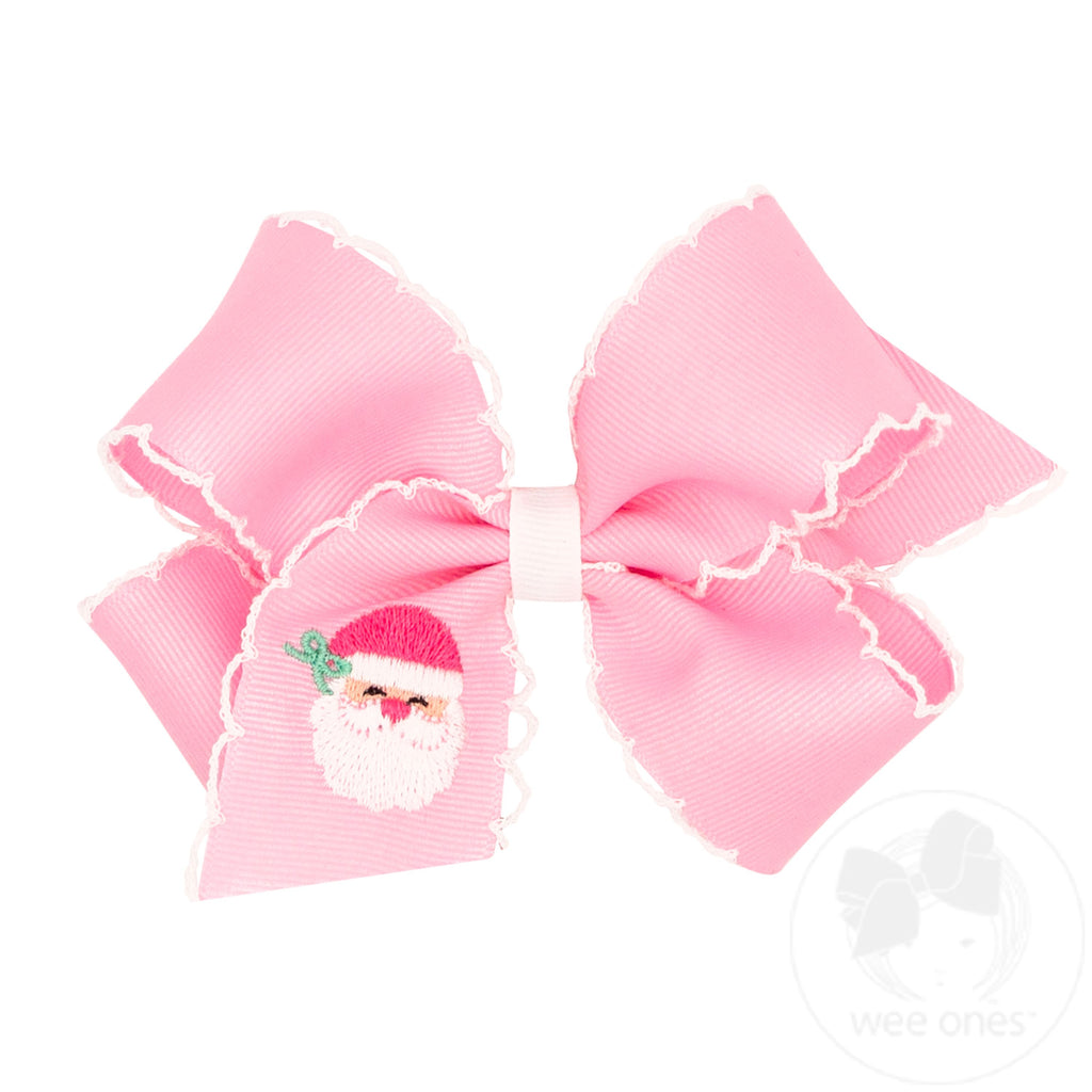 Medium Holiday Embroidery Hair Bow with Stitch Edge