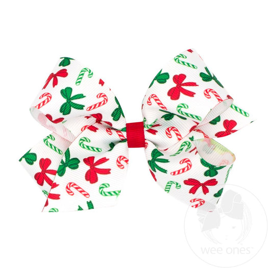 Medium Christmas Print Grosgrain Hair Bow
