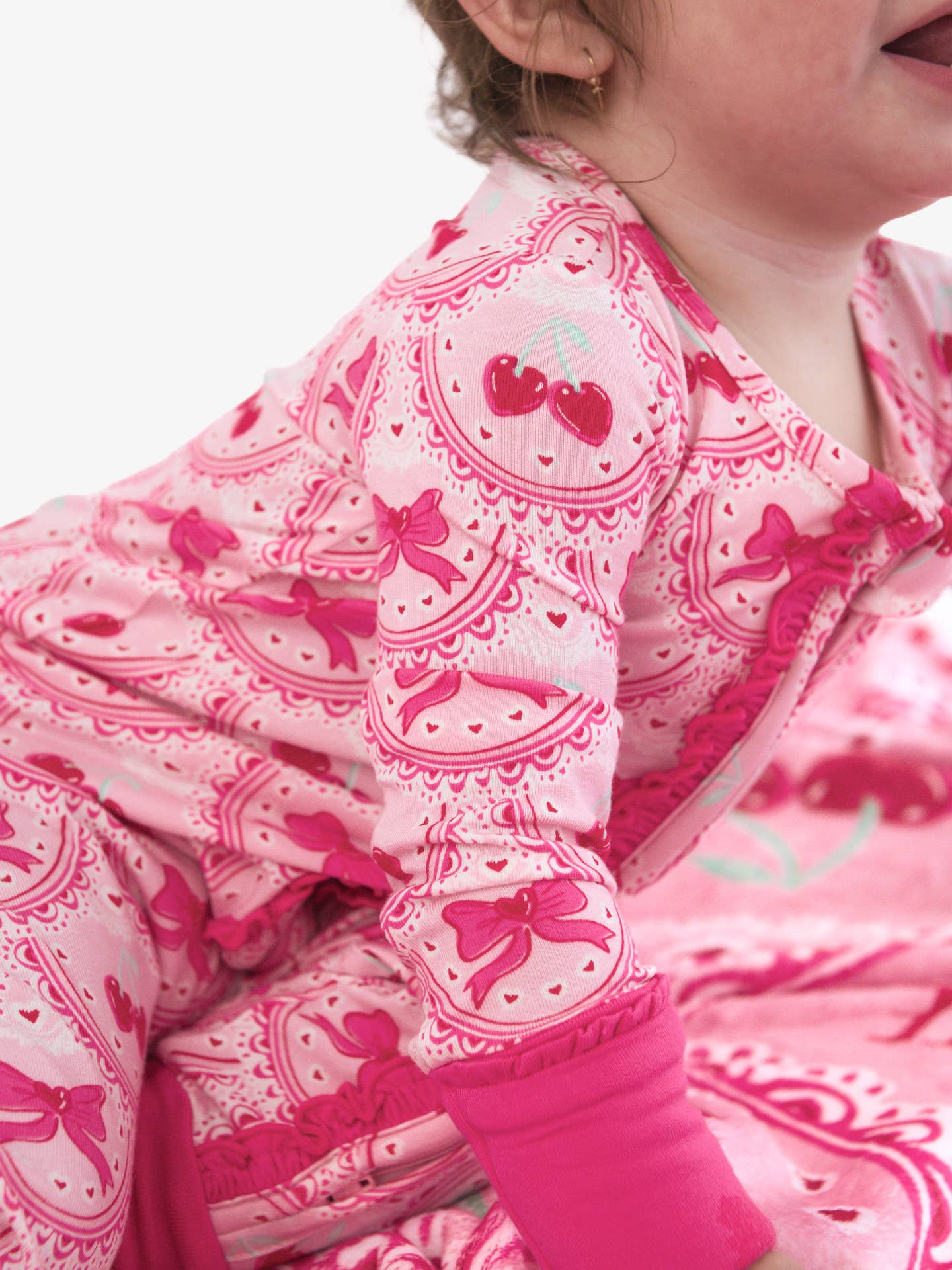 Bamboo Viscose Love You Cherry Much Convertible Ruffle One-Piece Footie Pajama