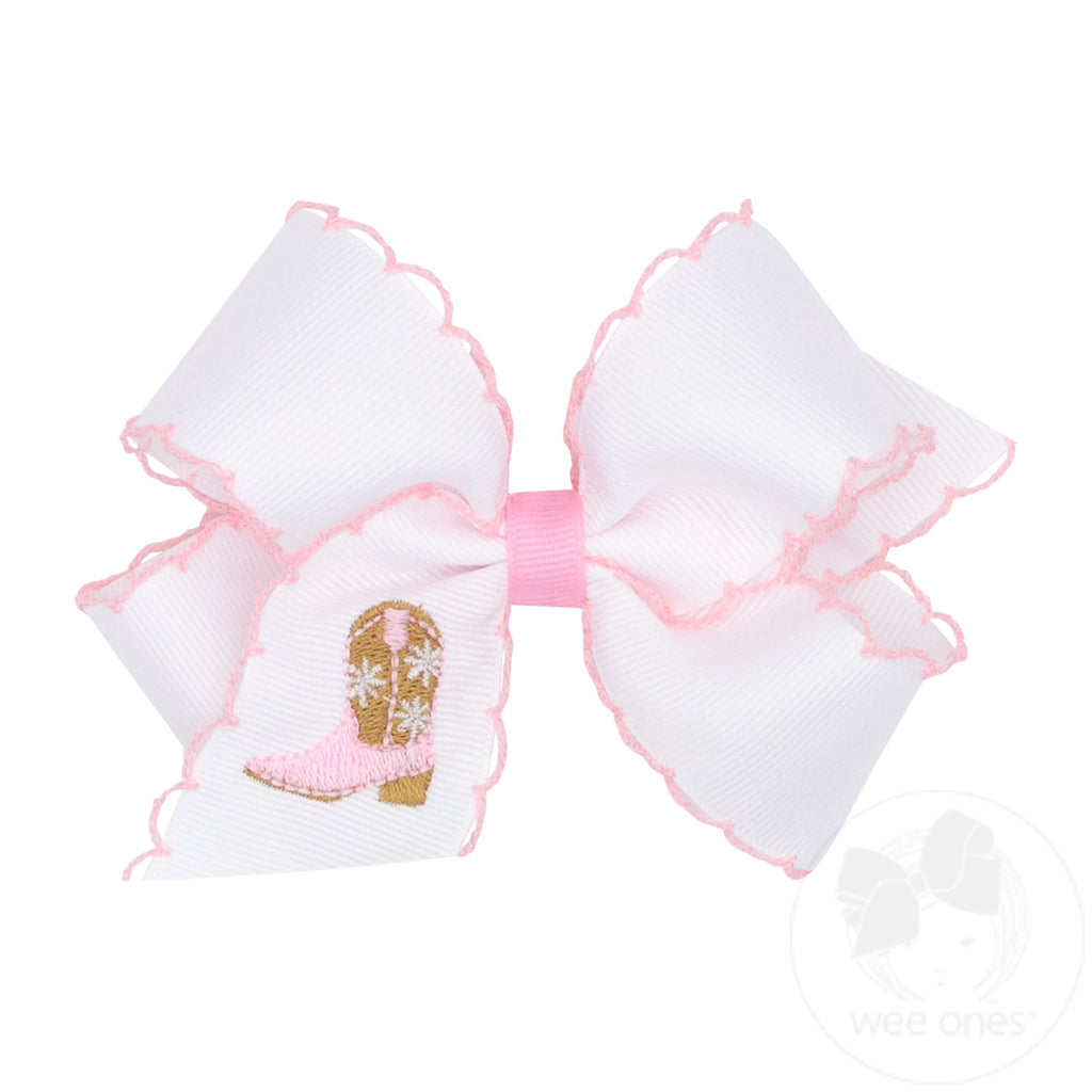Medium Moonstitch Hair Bow with Embroidery Tail