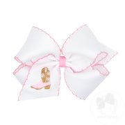 King Grosgrain Hair Bow with Moonstitch Edge and Embroidery