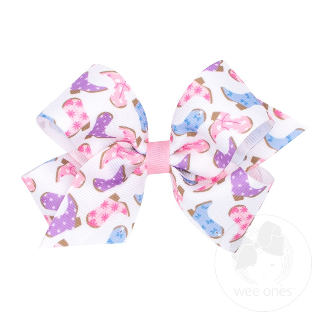 Medium Boots and Bows Print Grosgrain Hair Bow
