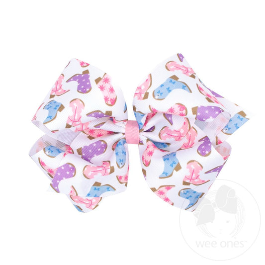 King Boots and Bows Print Grosgrain Hair Bow