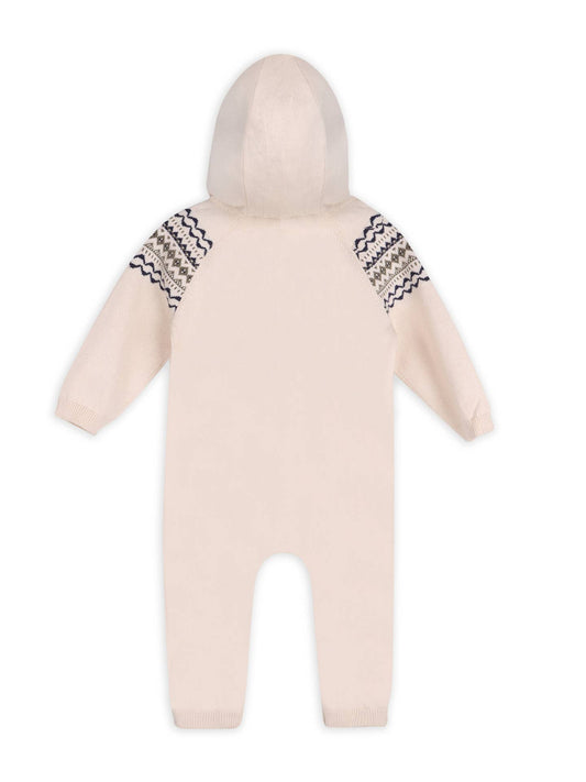 Fair Isle Jacquard Sweater Knit Baby Hooded Jumpsuit
