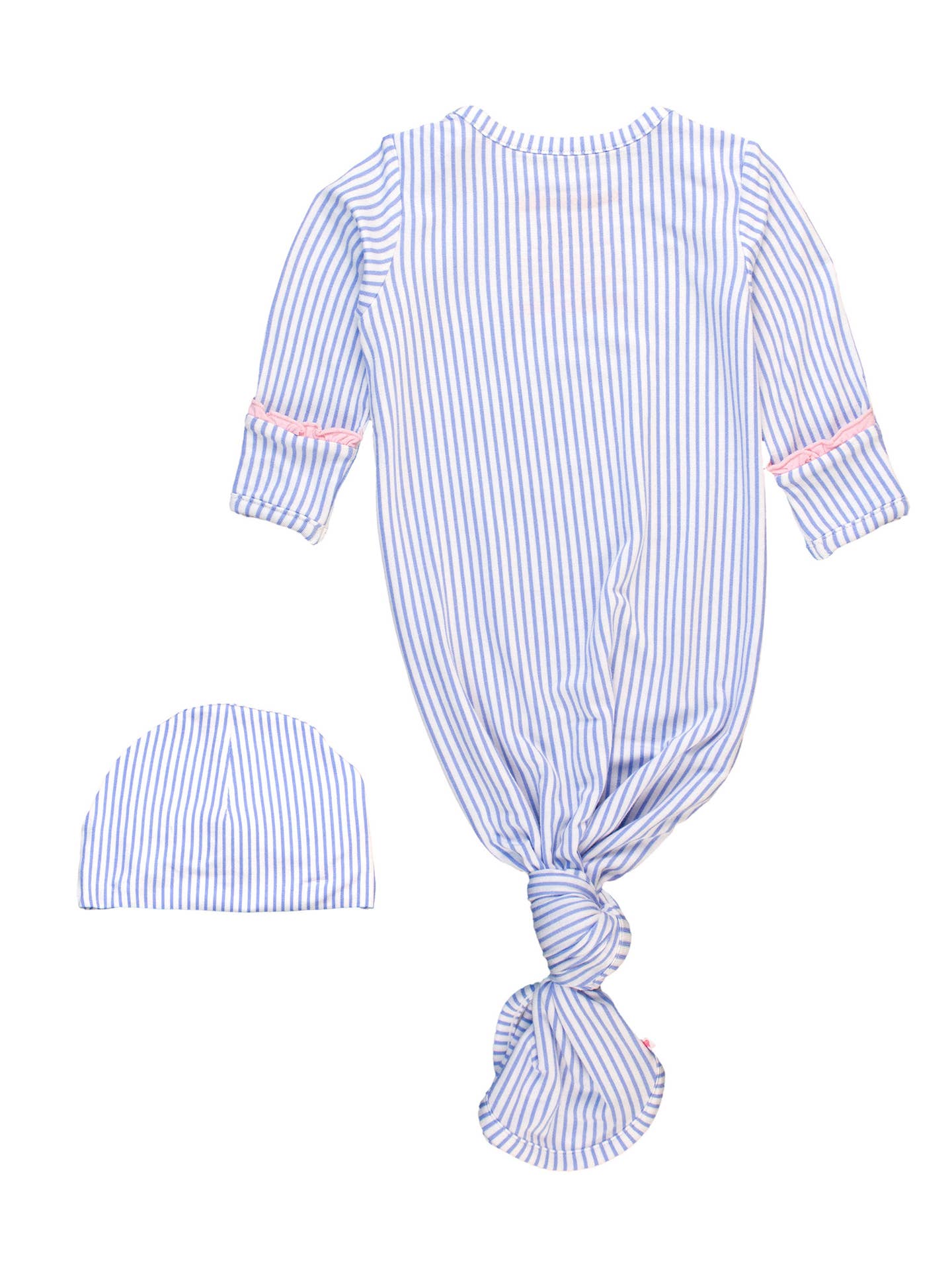 Softsnooze Baby Girls Stripe Ruffle Knotted Sleep Gown & Bow Hat Set