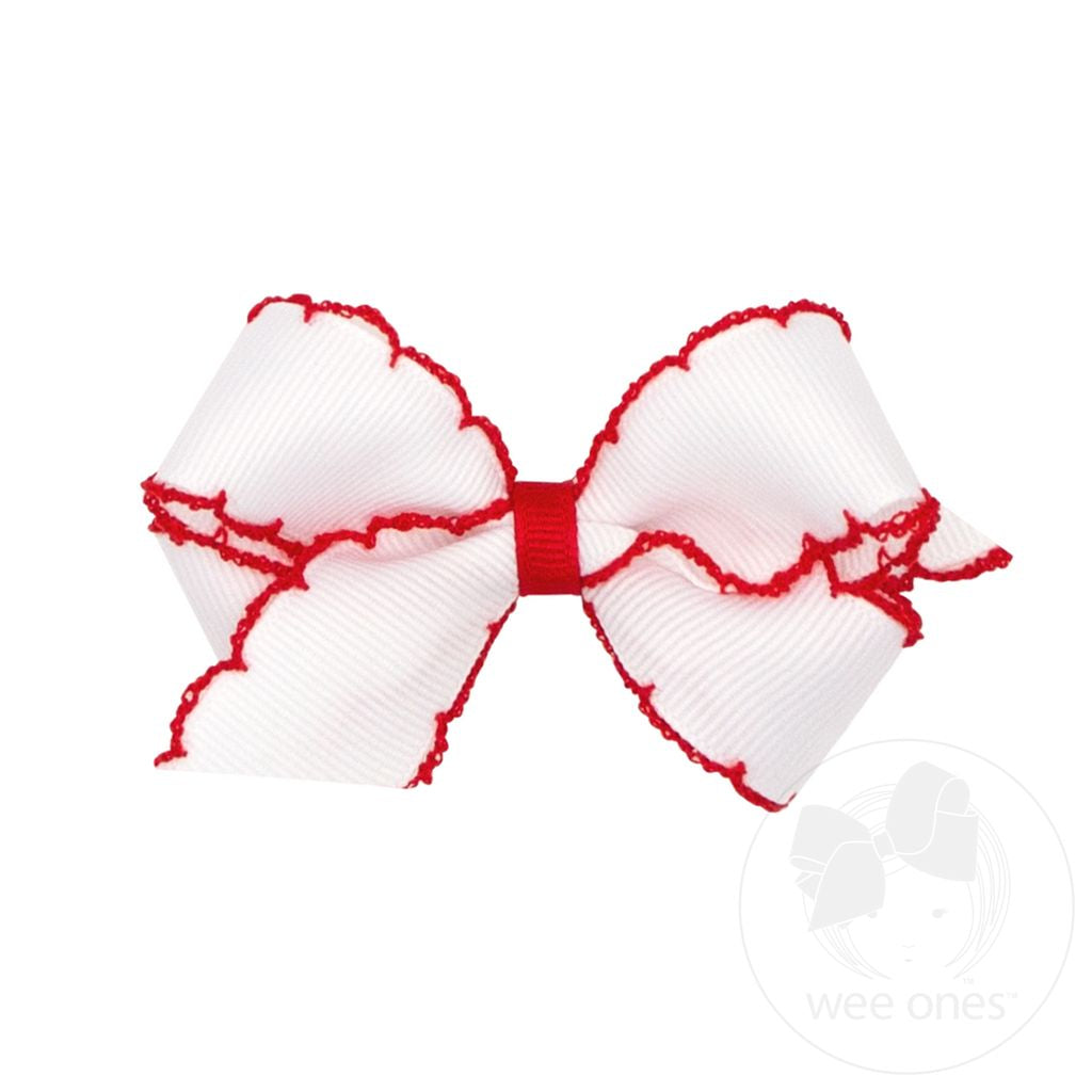 Mini Moonstitch Grosgrain Hair Bow with Contrasting Wrap