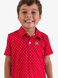 Load image into Gallery viewer, Boys Red Heart Polka Dot Knit Short Sleeve Performance Polo
