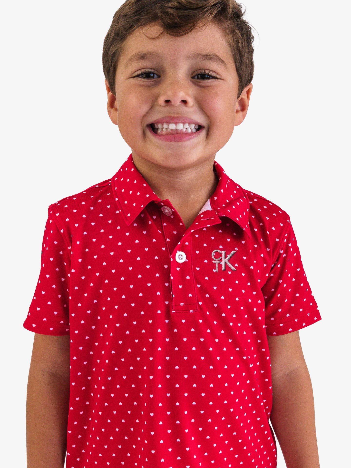 Boys Red Heart Polka Dot Knit Short Sleeve Performance Polo