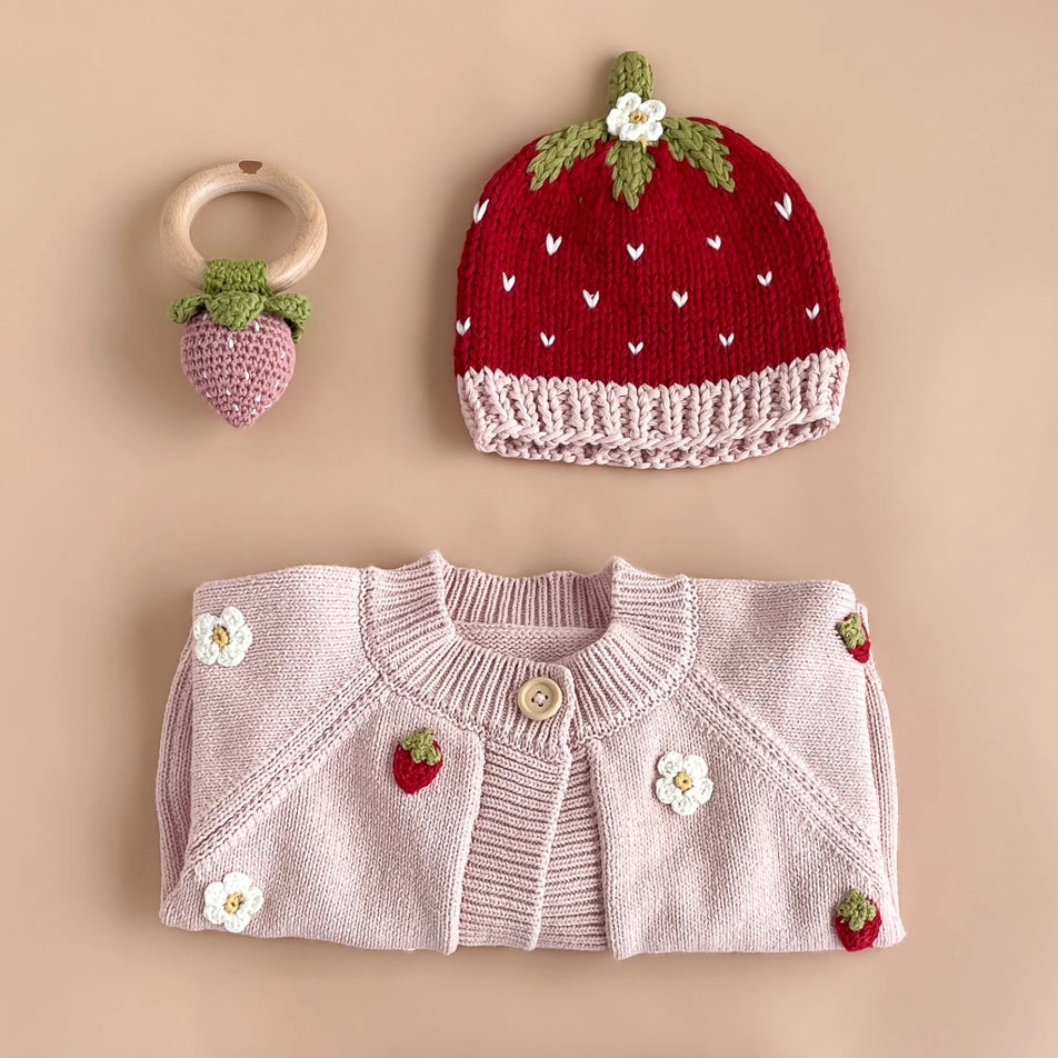 Cotton Strawberry Flower Baby Cardigan Sweater