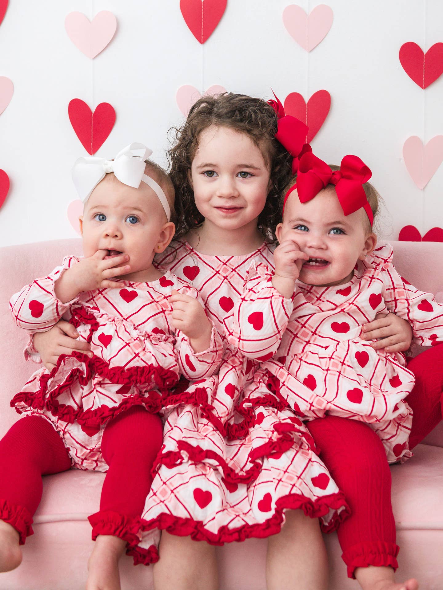 Girls Pink Sweetheart Plaid Cotton Gauze Tiered Ruffle Dress