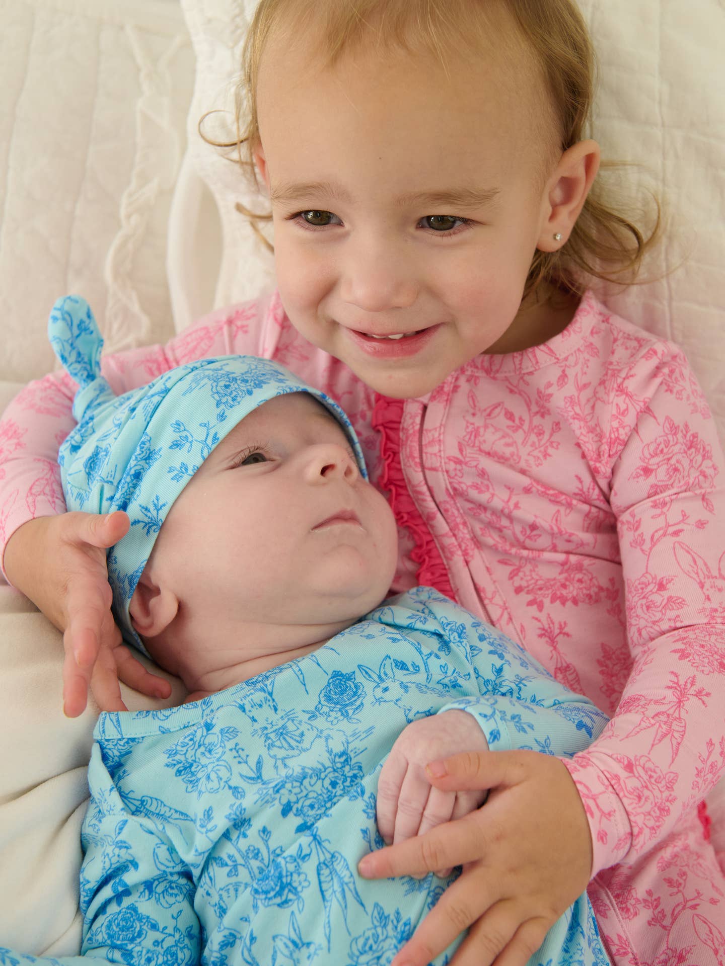 Softsnooze Baby Girls Cottontail Toile Footed Ruffle One-Piece Pajama