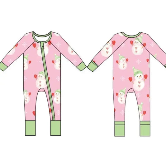 Snowmen with Bows Zipper Onesie