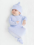 Load image into Gallery viewer, Softsnooze Baby Boys Micro Stripe Knotted Sleep Gown & Hat Set
