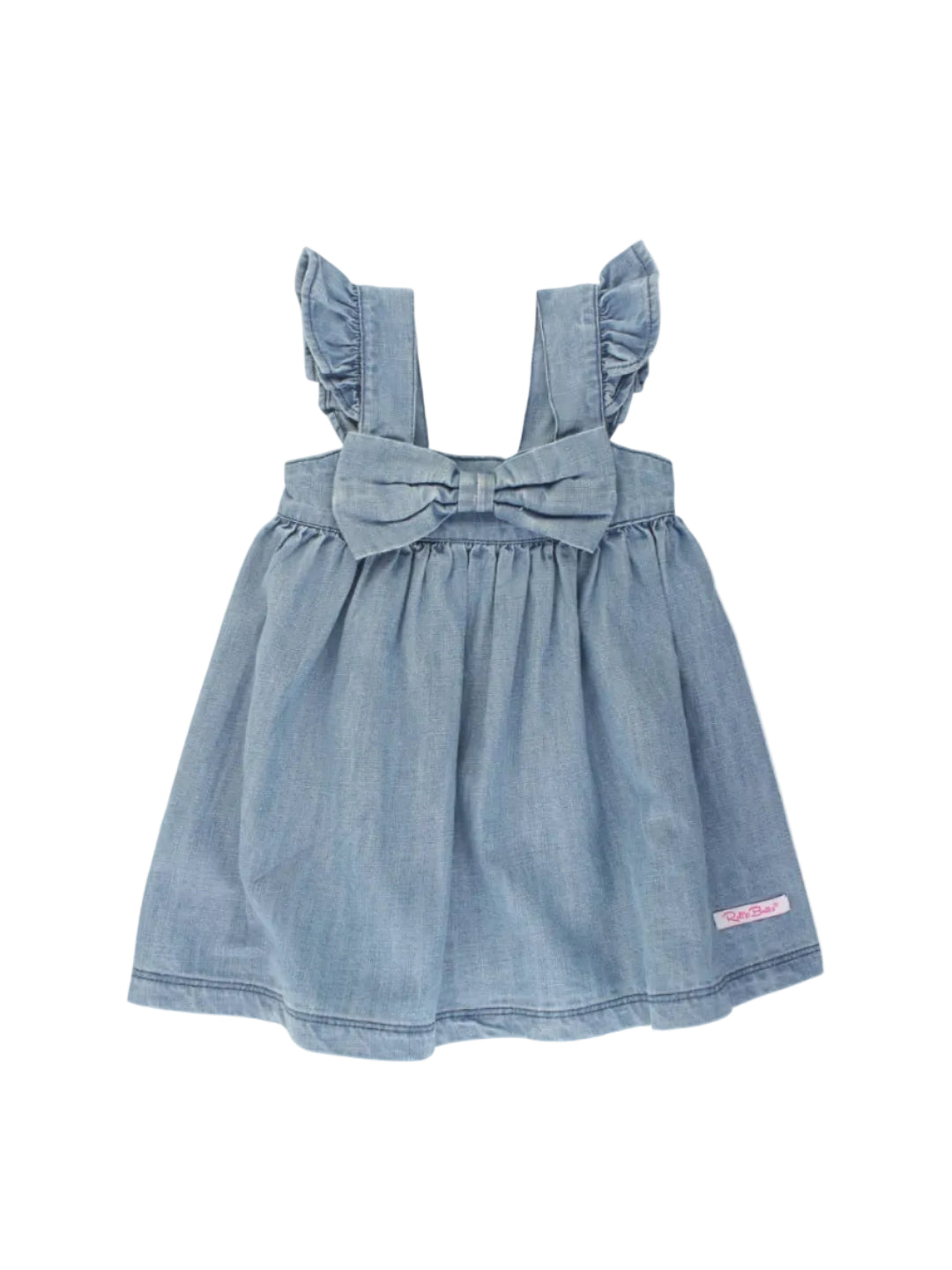 Girls Light Wash Denim Flutter Bow Woven Dress