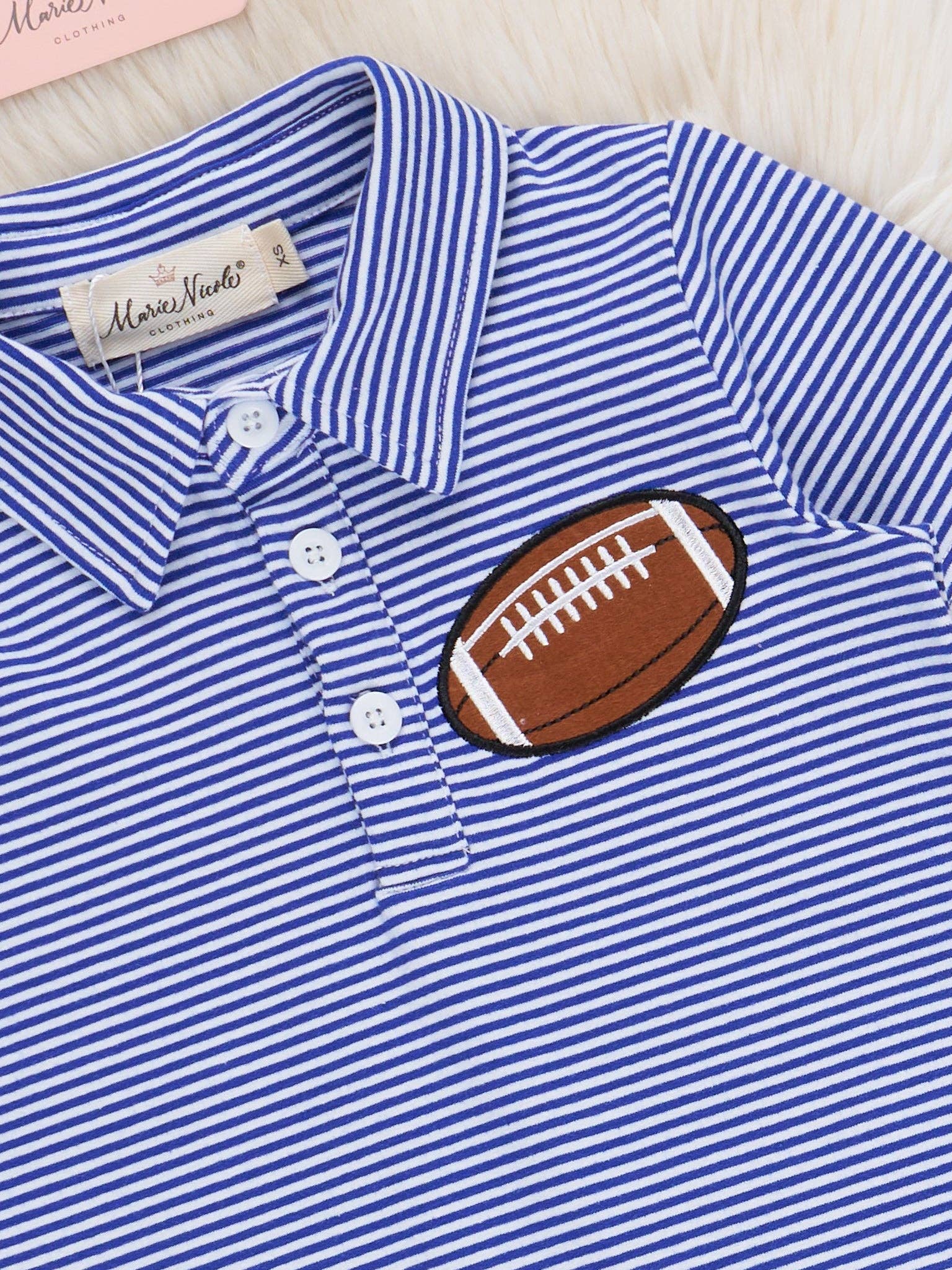Stripe Cotton Embroidered Football Polo Shirt