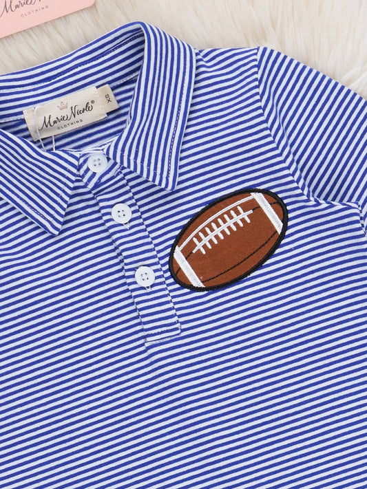 Stripe Cotton Embroidered Football Polo Shirt