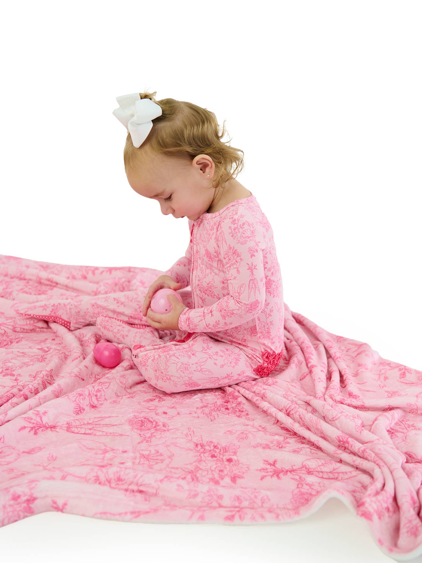 Softsnooze Baby Girls Cottontail Toile Footed Ruffle One-Piece Pajama