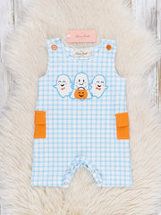 Plaid Embroidered Ghost Pals Gingham Romper