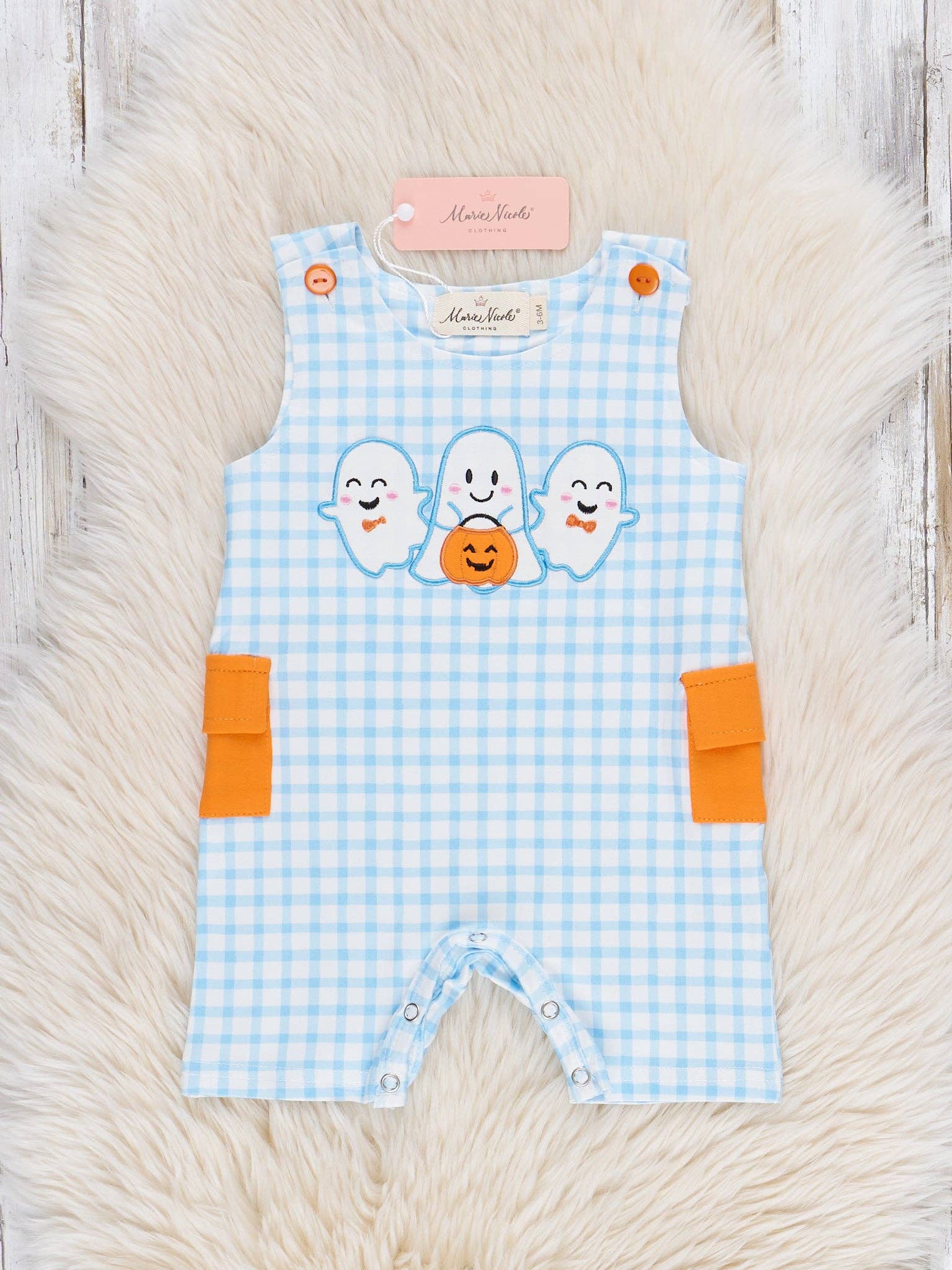 Plaid Embroidered Ghost Pals Gingham Romper