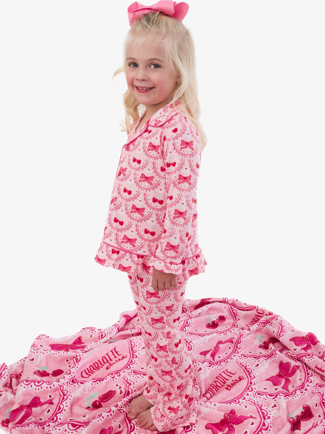 Softsnooze Girls Love You Cherry Much Long Sleeve Button Up Pajama Set