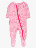 Load image into Gallery viewer, Softsnooze Baby Girls Cottontail Toile Footed Ruffle One-Piece Pajama
