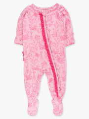 Softsnooze Baby Girls Cottontail Toile Footed Ruffle One-Piece Pajama