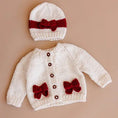 Load image into Gallery viewer, Cozy Knit Cardigan with Red Bow Details
