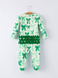 Load image into Gallery viewer, St. Patrick's Day Bow Print Long Sleeves Baby Girls Romper
