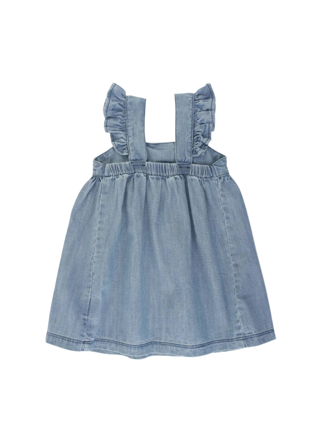 Girls Light Wash Denim Flutter Bow Woven Dress